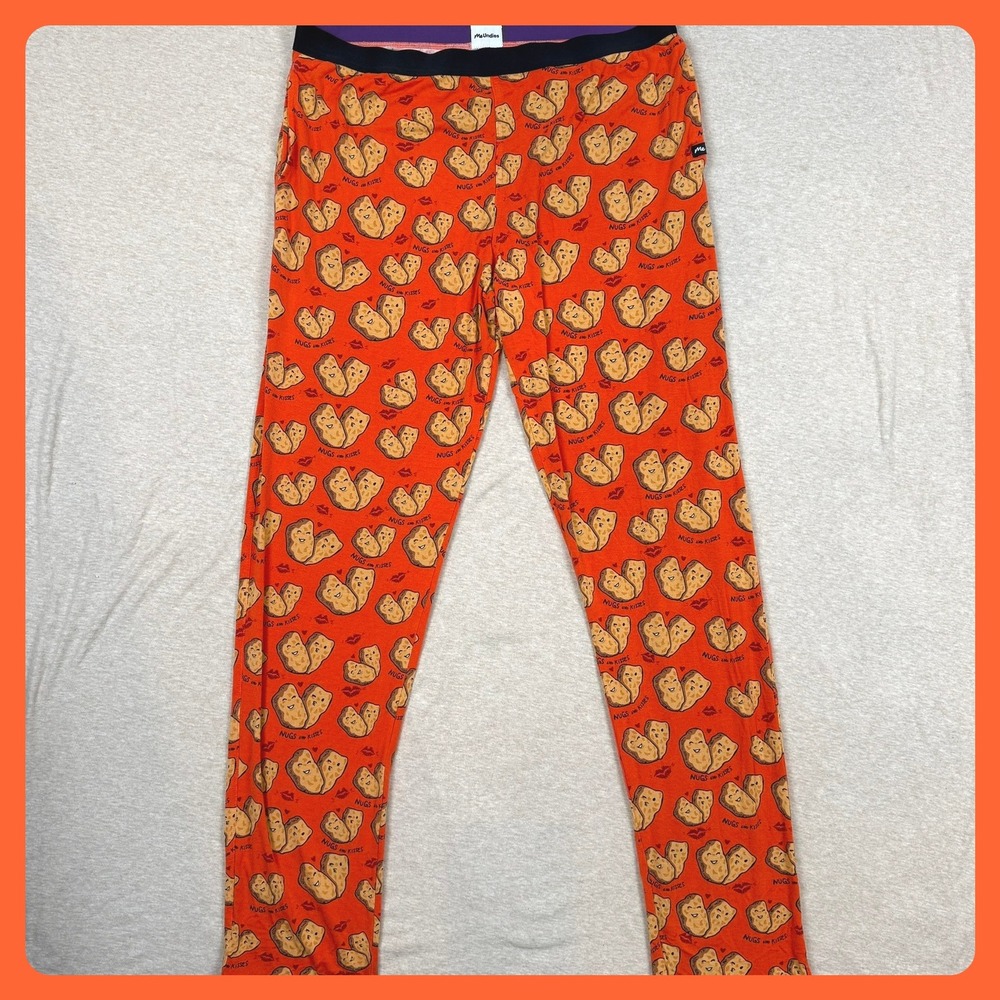 MeUndies Mens Lounge Pants‎ Orange Nugget Kisses Print Sleepwear Size XL